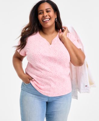 Style & Co - Plus Size Printed Henley Short-Sleeve Top