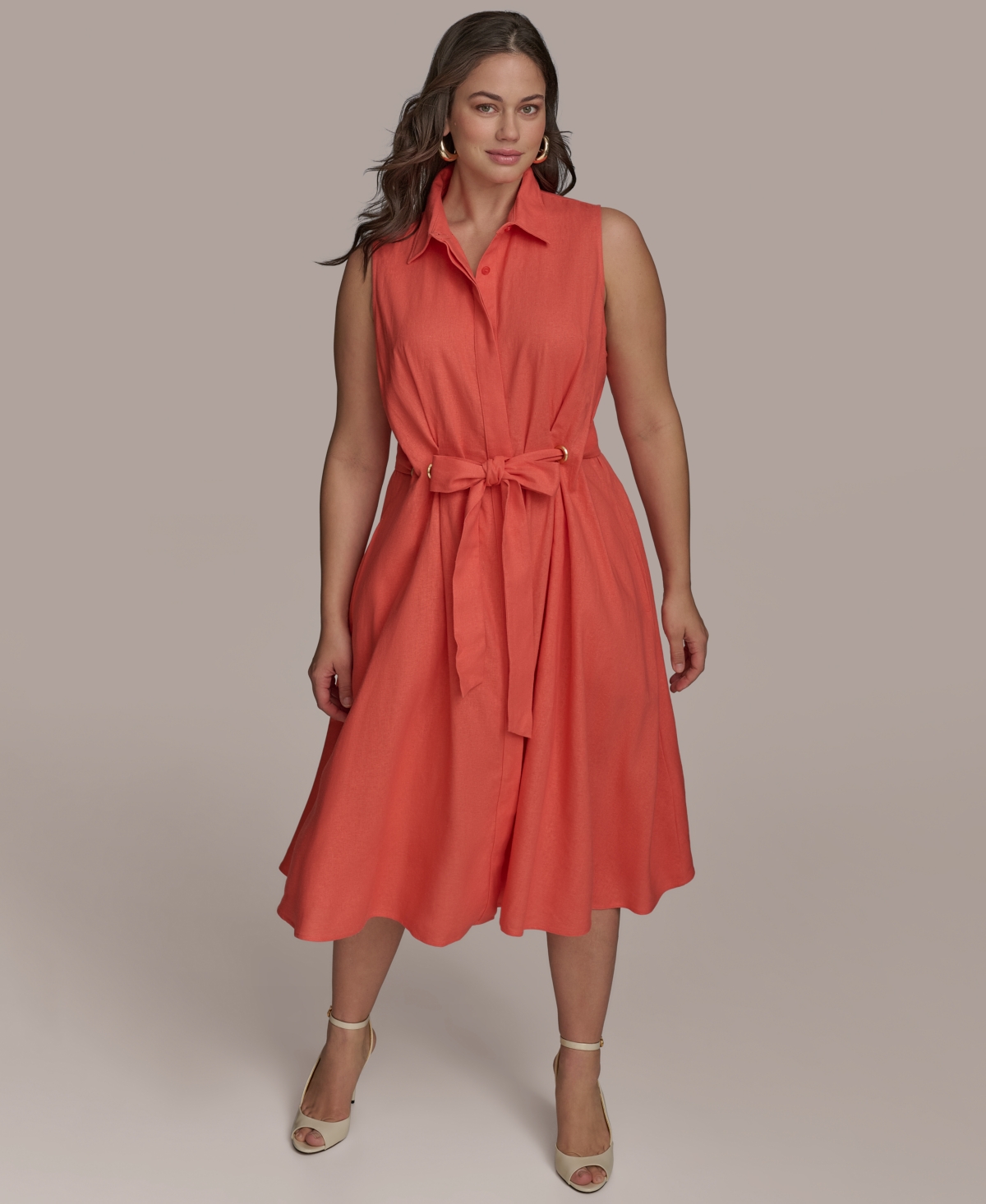 Shop Donna Karan Plus Size Linen-blend Shirtdress In Spring Melon