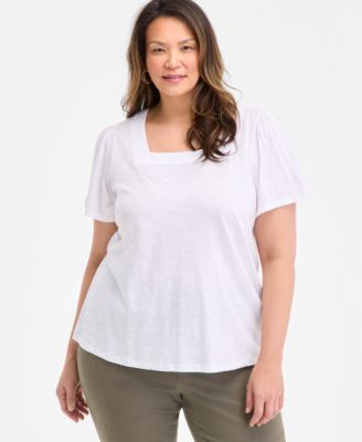 Plus Size Square-Neck Short-Sleeve Top, Exclusively at Macy's 
