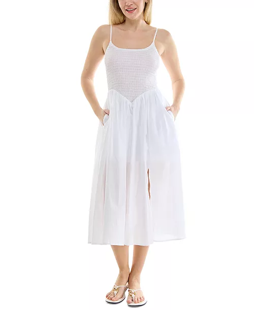 juniors' smocked-bodice midi dress