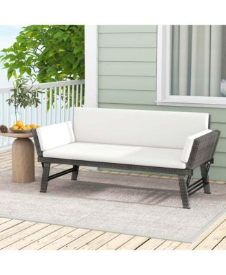 Outdoor Convertible Sofa Daybed with Adjustable Armrests Removable Cushions