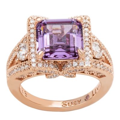 Suzy Levian Sterling Silver Asscher Cut Cubic Zirconia Ring