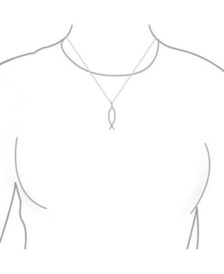 Sterling Silver Jesus Fish Ichthys Pendant Necklace with Pave Cubic Zirconia