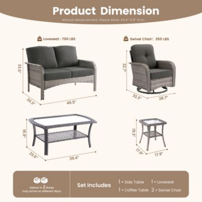 5-Piece Outdoor Wicker Patio Furniture Set, Double Resistance Rattan Rocking Chair and Coffee Table Conversation Set for Balcony Backyard and Deck with Soft Cushions and Metal Table