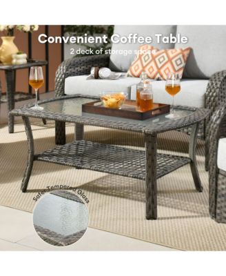 5-Piece Outdoor Wicker Patio Furniture Set, Double Resistance Rattan Rocking Chair and Coffee Table Conversation Set