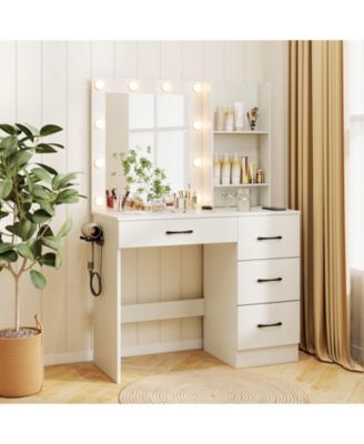Vanity Desk with 3-Color Lights and Power Outlets