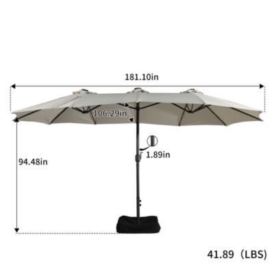 15 FT Double-Head Patio Umbrella with Base Included Large Outdoor Umbrella with Solar Detachable Lights Rectangular Crank Market Umbrella