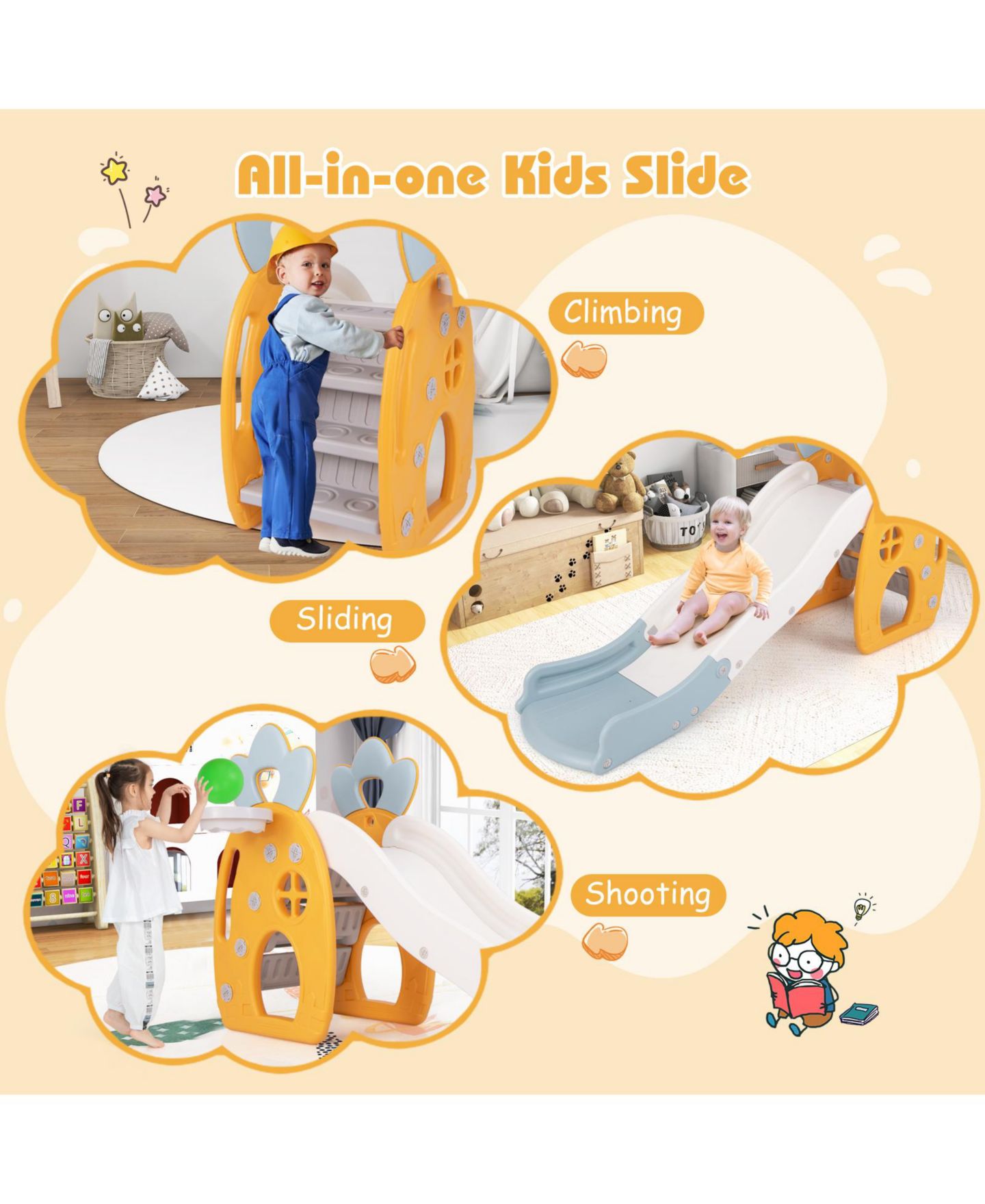 Детская игрушка Slickblue Foldable Slide with Basketball Hoop, Ages 3+, цвет: Разноцветный — фото 5