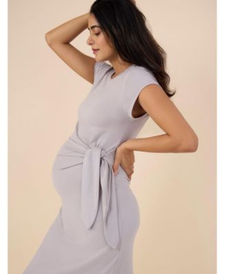 Maternity Crew Neck Short Sleeve Side Tie Midi Dress - Motherhood