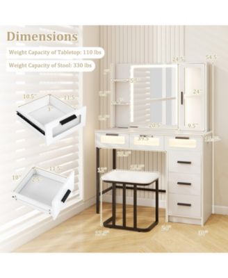 Makeup Vanity Desk with 3-Color Induction LED Lights and 6 Drawers