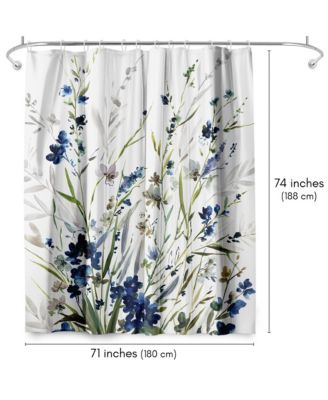 Floral Lavender Water-Resistant Polyester Shower Curtain, 71x74