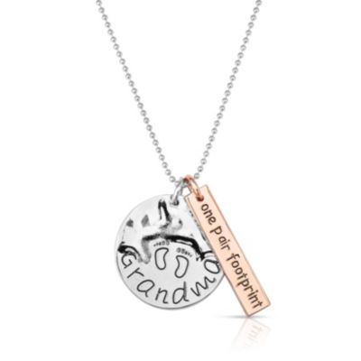 White Gold Plated & 18k Rose Gold Plated Grandma and Bar Pendant Necklace