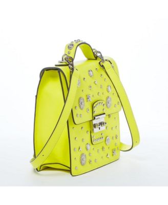 Convertible Leather Backpack Purse Yellow Crossbody Bag with Embellishments and Top Handle Women's Handbag