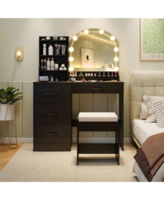 Vanity Set with LED Mirror, Table, and Stool for Bedroom or Makeup Room