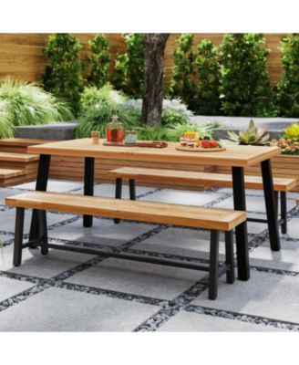 3-Person Acacia Patio Wood Outdoor Backless Bench-Set of 2