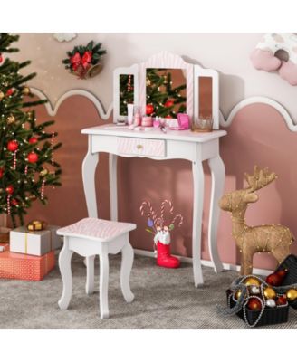 Kids Vanity Set with Drawer and 3 Makeup Accessories Fun Dressing Table for Toddlers