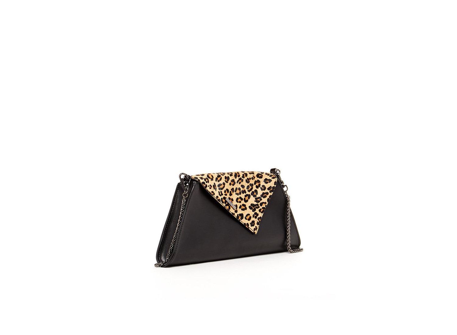 Black Leather Clutch Bag Leopard Unique Evening Purse Women's Handbag