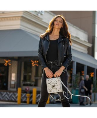 Leather Backpack Purse Convertible Crossbody Bag with Embellishments and Top Handle White Women's Handbag