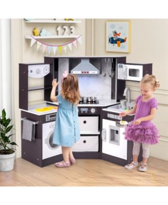 Kids Play Kitchen Playset with Realistic Lights and Sounds Interactive Cooking Toy for Toddlers