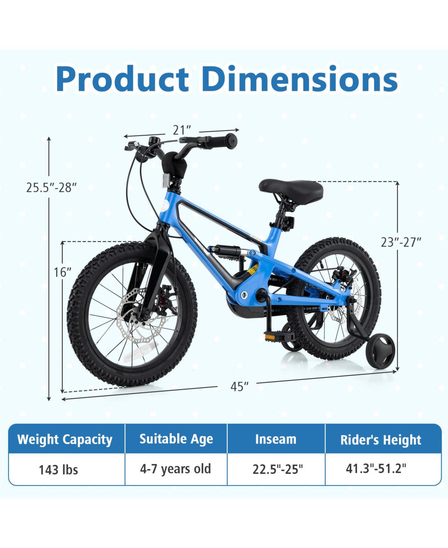 Детская игрушка Slickblue 16" Shock Absorber Adjustable Kids' Bike, от 3 лет, цвет: Синий — фото 4