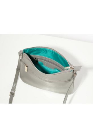 Gray Leather Messenger Bag Women s Slim Crossbody Purse with Zipper Closure and Front Pocket