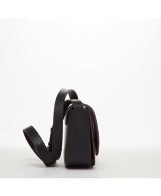 Black Leather Saddle Bag Women s Crossbody Purse with Flap Closure and Adjustable Strap