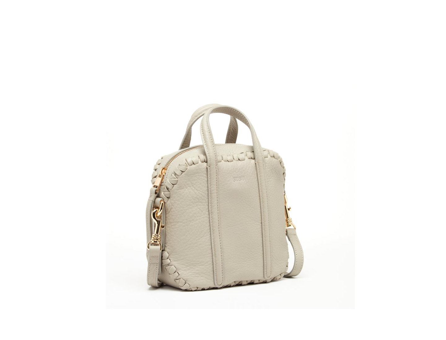 Женская сумка SUSU The Evelyn Gray Leather Crossbody, цвет: Серо-бежевый / Бежевый — фото 2