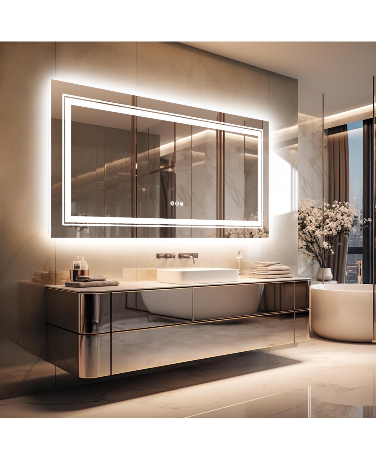 41.3 x 19.7 In Rectangular Led Backlit Illuminated Bathroom Mirror Wall Mounted Makeup Mirror - Silver