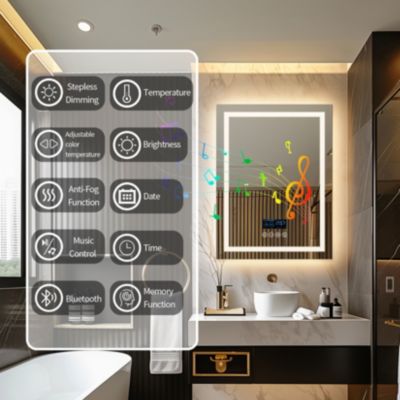 23.6 x 31.5 In Smart LED Lighted Bathroom Mirror with Bluetooth Speaker, Front-lit, Backlight