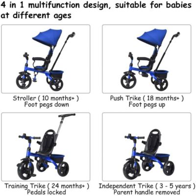 4-in-1 Kids Tricycle with Adjustable Push Handle