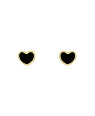 Mini Onyx Heart Stud Earrings 14K Gold