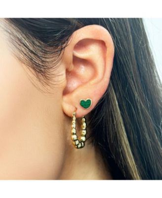 Mini Malachite Heart Stud Earrings 14K Gold