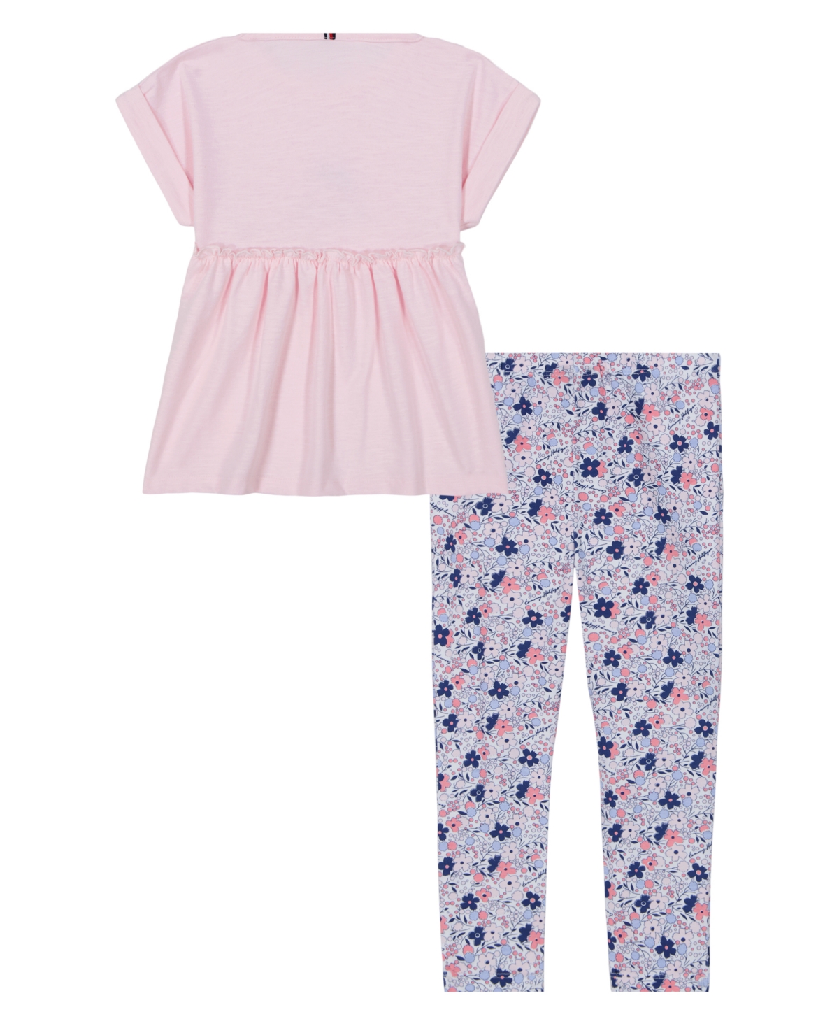 TOMMY HILFIGER TODDLER AND LITTLE GIRLS 2-PIECE SLUB JERSEY CINCHED TUNIC AND PRINTED LEGGINGS SET 