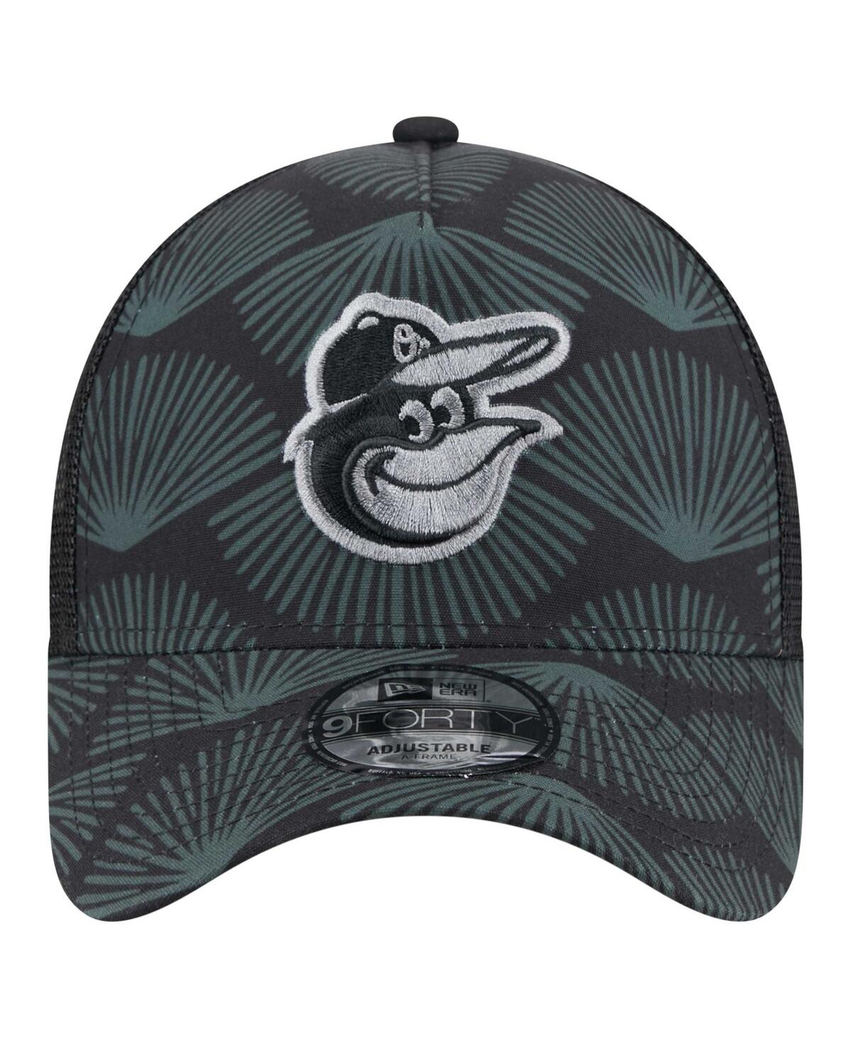 New Era Men's Black Baltimore Orioles 9forty A-frame Trucker Adjustable Hat In Black