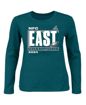 Женская футболка Fanatics Midnight Green Philadelphia Eagles 2024 NFC East Division Champions большого размера с круглым вырезом и длинным рукавом