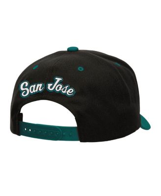 Мужская черная /бирюзовая шляпа Mitchell & Ness San Jose Sharks с надписью 