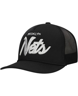 Men's Black Brooklyn Nets Script Trucker Adjustable Hat