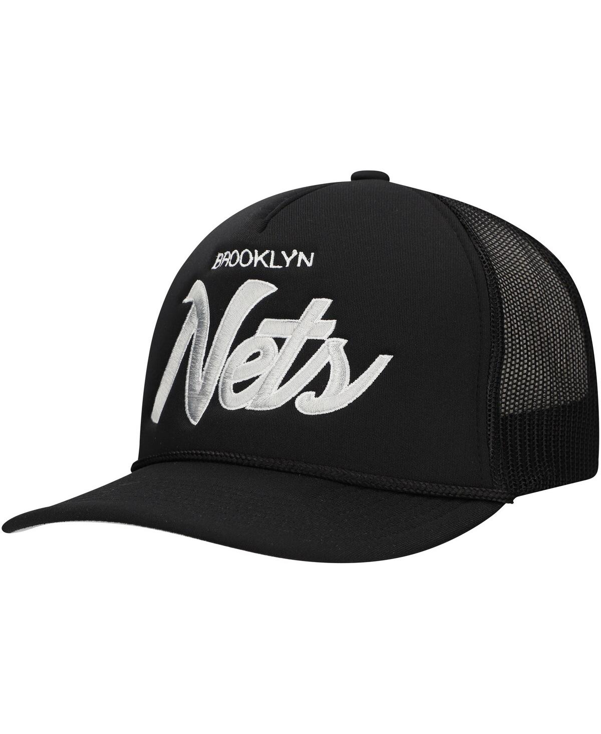 Mitchell & Ness Men's Black Brooklyn Nets Script Trucker Adjustable Hat In Black