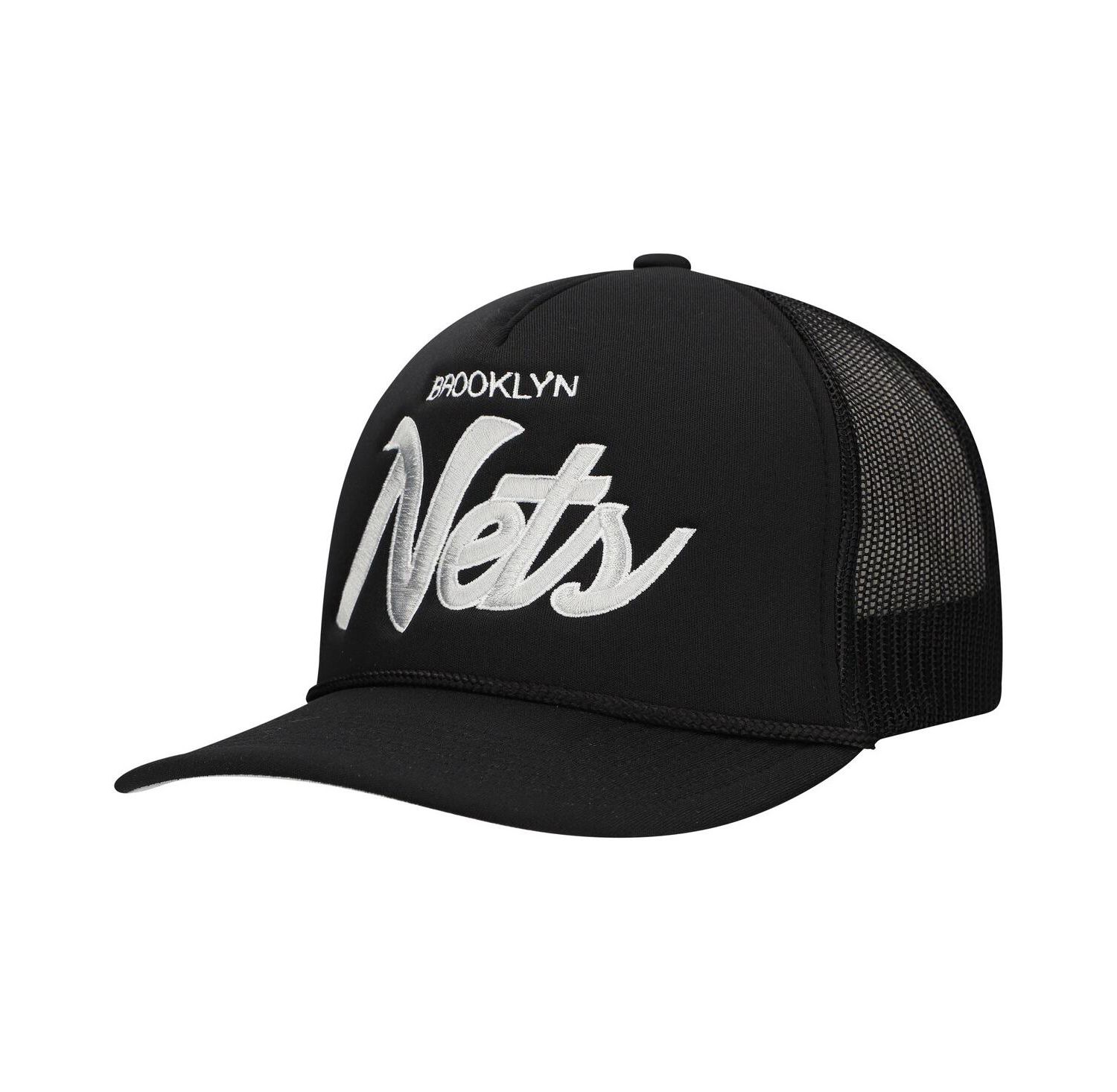 Men's Black Brooklyn Nets Script Trucker Adjustable Hat
