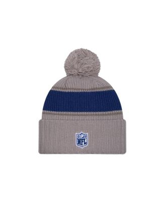 Мужская вязаная шапка New Era серого цвета Indianapolis Colts 2024 Sideline Sport с манжетами и помпоном