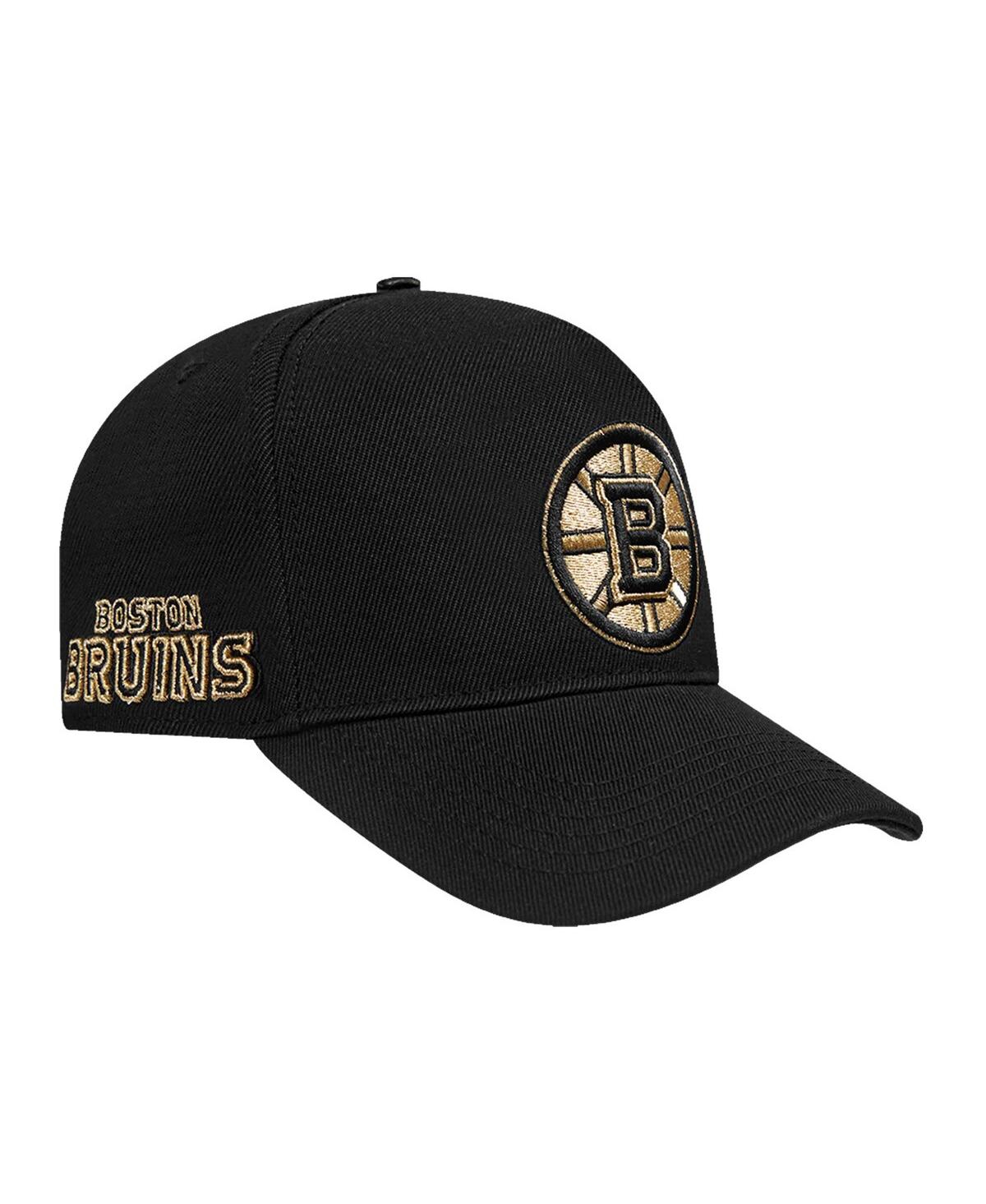Men's Black Boston Bruins Metallic Logo Pinch Front Adjustable Hat - Black