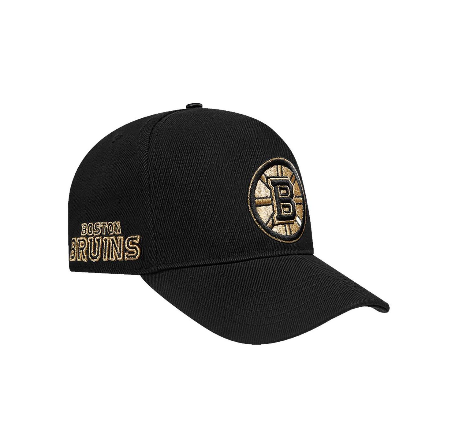 Men's Black Boston Bruins Metallic Logo Pinch Front Adjustable Hat