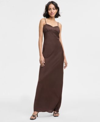 Juniors' Pintuck Satin Sleeveless Column Gown