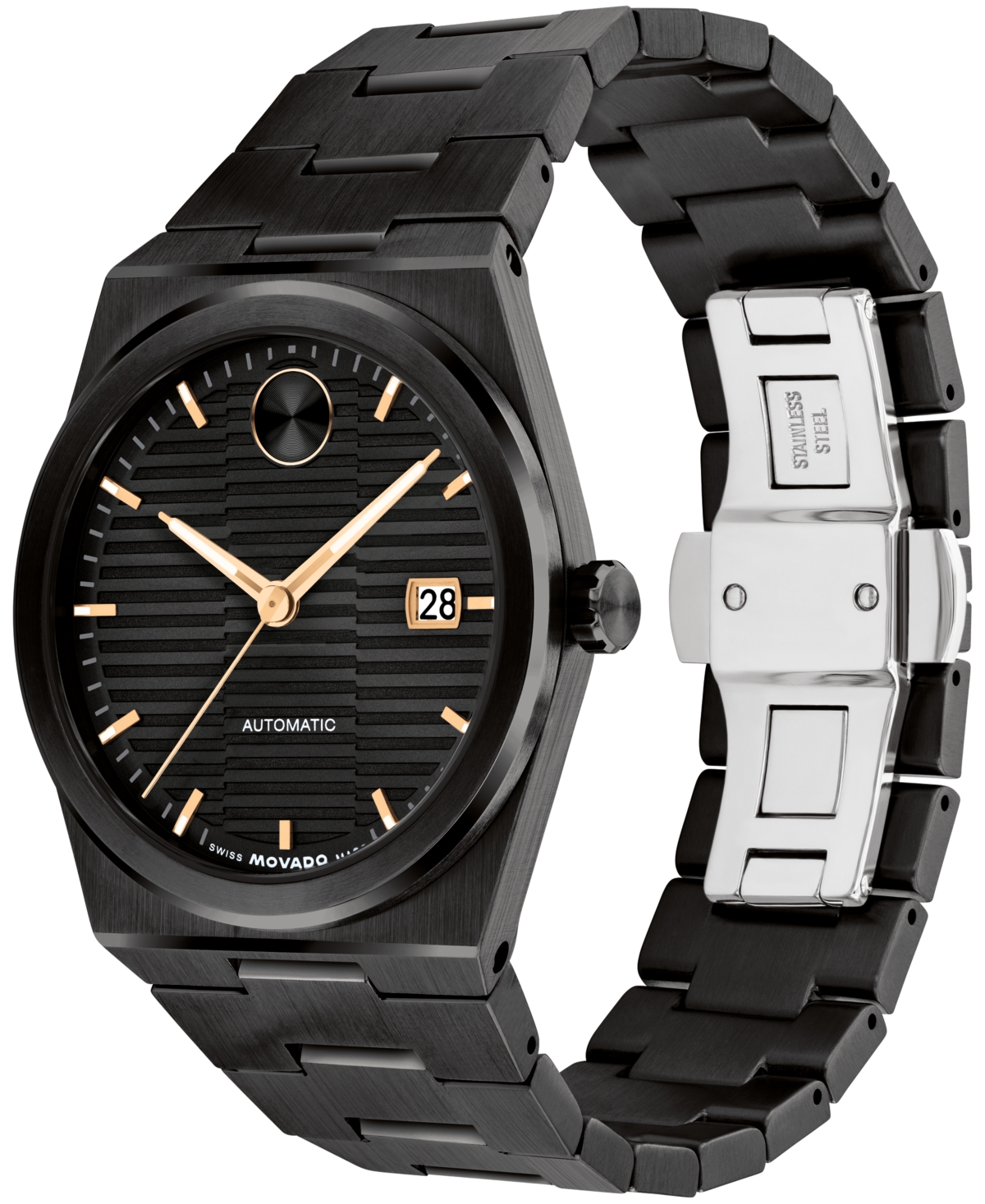 Movado Men's Bold Quest Swiss Automatic Ionic Plated Black Steel Watch, 39mm In Black