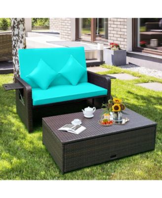Patio Rattan Daybed with 4-Level Adjustable Backrest and Retractable Side Tray