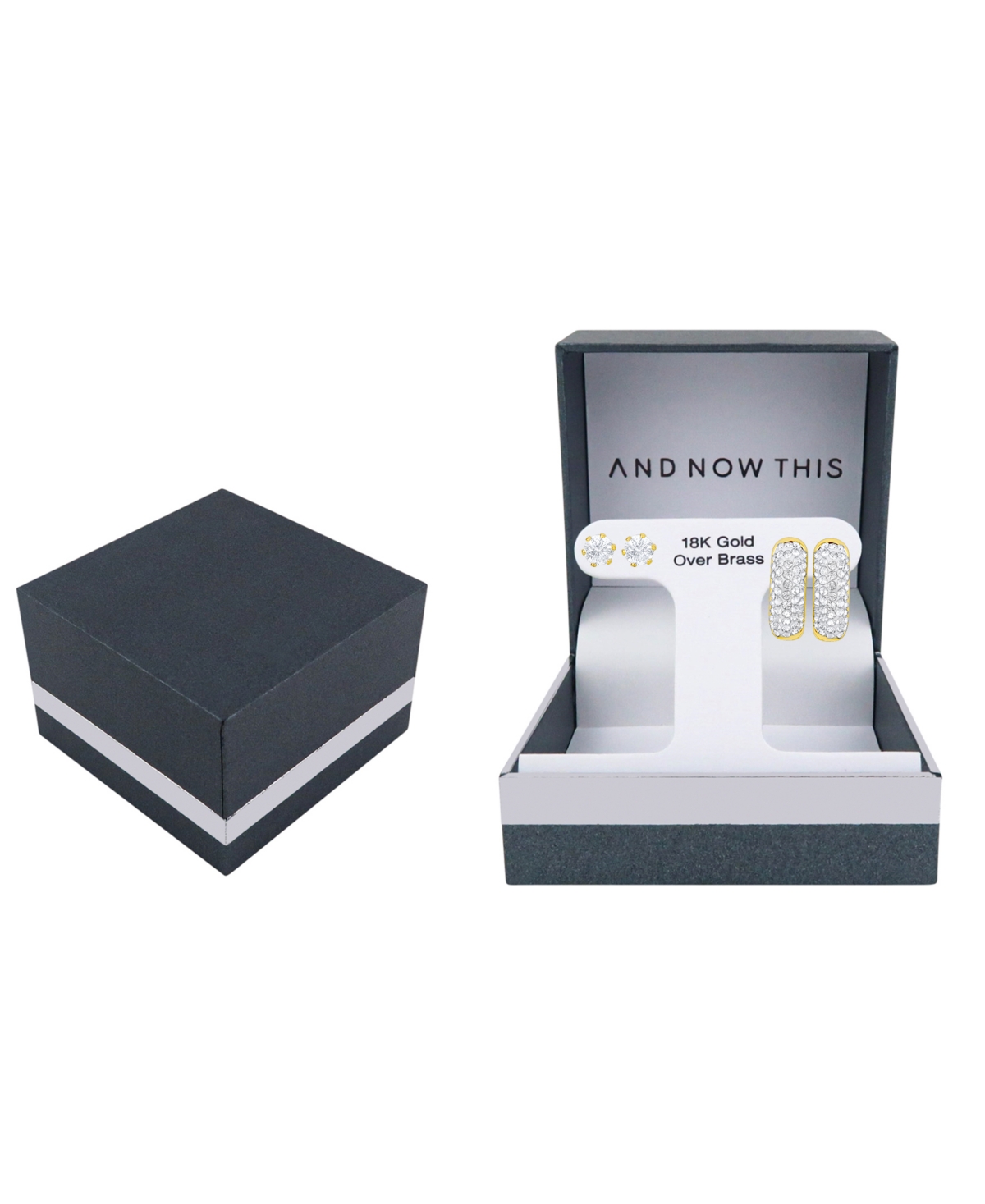 And Now This Clear Crystal Hoop And Stud Duo Earrings Set In Gold