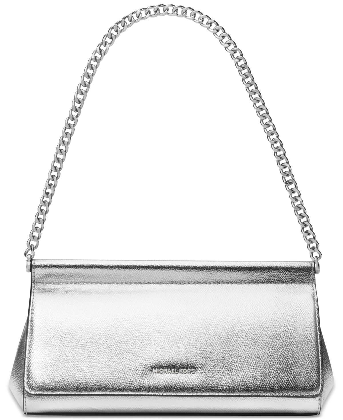 Shop Michael Kors Michael  Carmine Small Leather East West Clutch In Silver