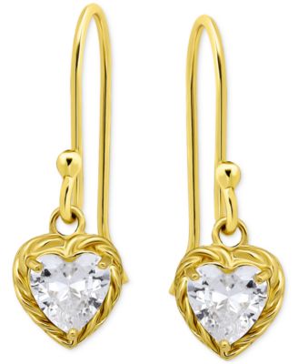 Cubic Zirconia Heart Drop Earrings, Exclusively at Macy's