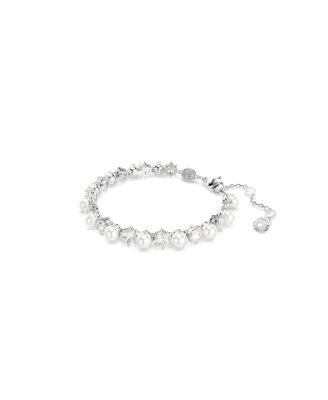 Crystal Cultivated Pearl Round Cut Tennis Bracelet