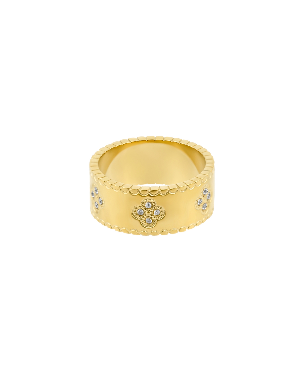 Tarnish Resistant Gold Crystal Clover Band Ring - Gold